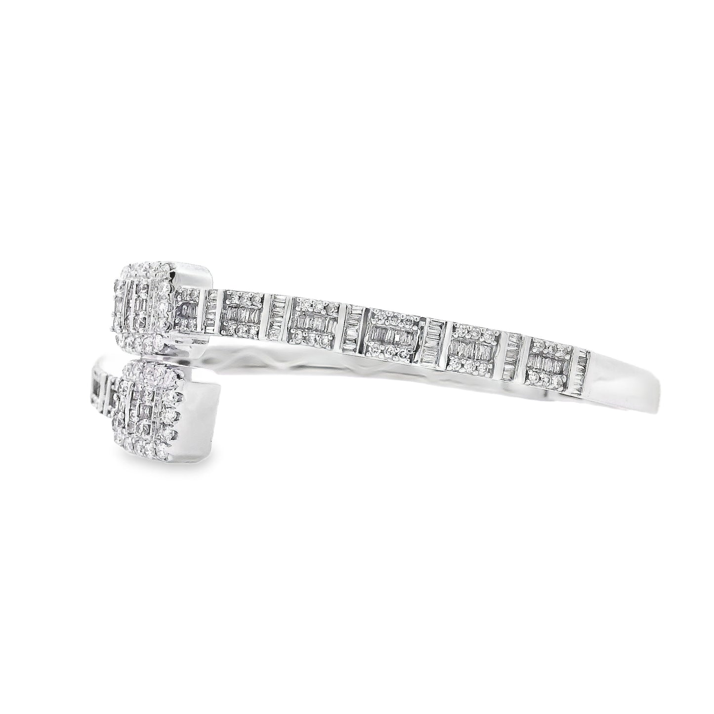 14k White Gold 2.40ctw Natural Round and baguette Diamonds Bangle Bracelet
