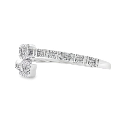 14k White Gold 2.40ctw Natural Round and baguette Diamonds Bangle Bracelet