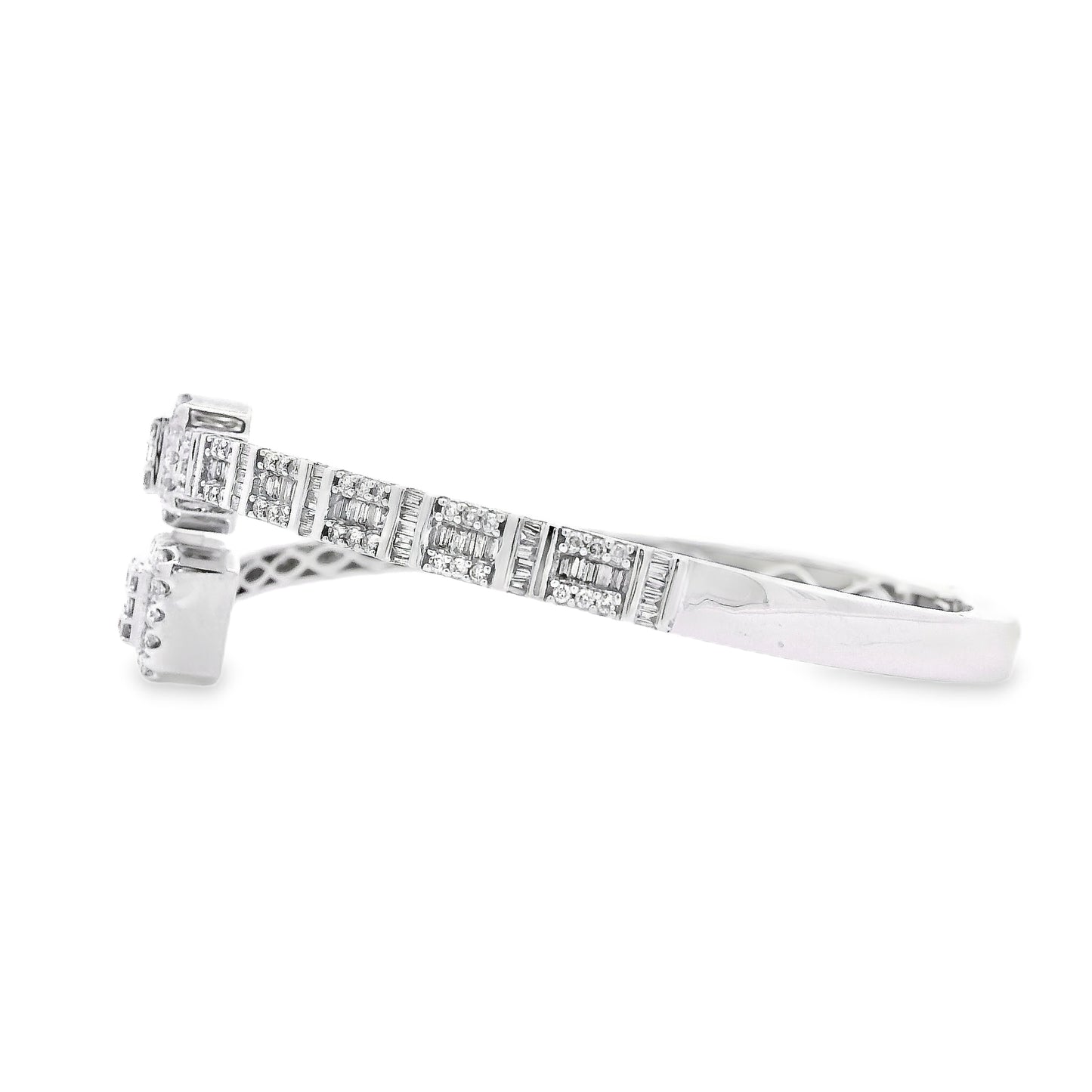 14k White Gold 2.40ctw Natural Round and baguette Diamonds Bangle Bracelet