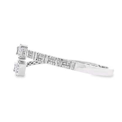 14k White Gold 2.40ctw Natural Round and baguette Diamonds Bangle Bracelet