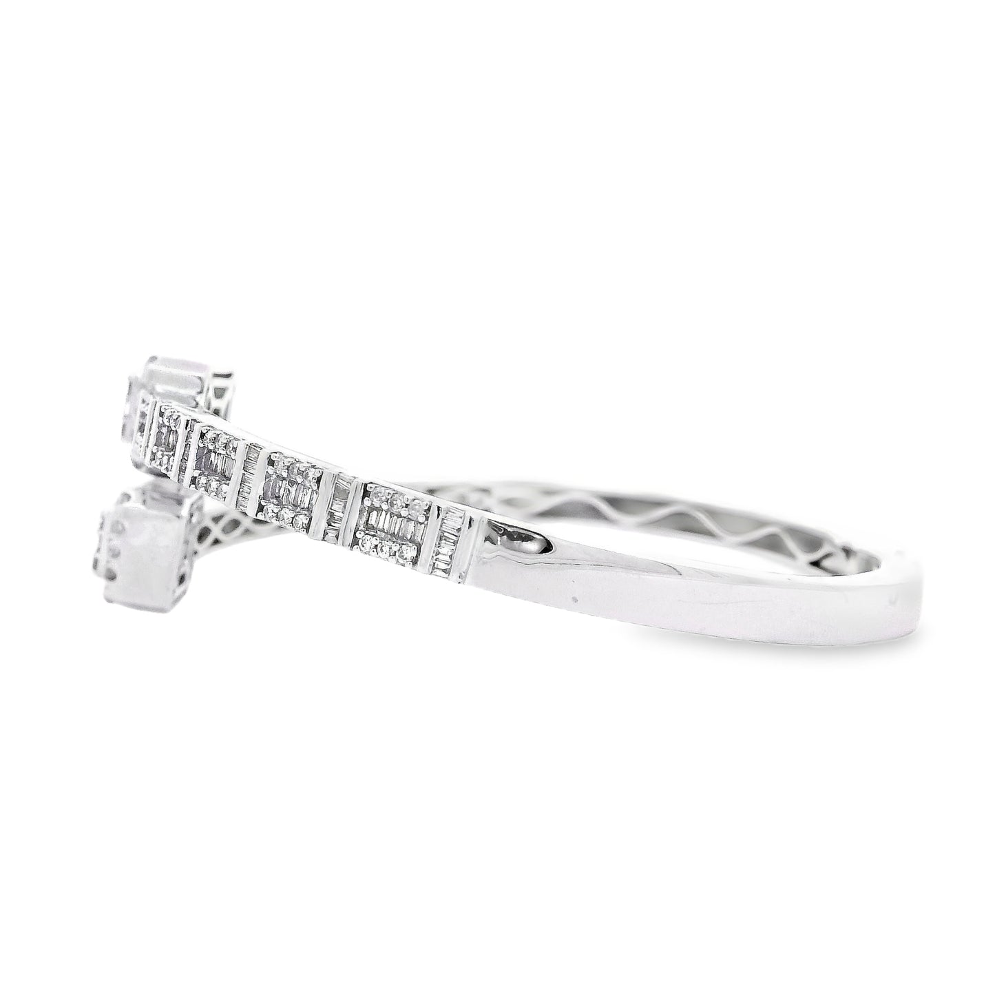 14k White Gold 2.40ctw Natural Round and baguette Diamonds Bangle Bracelet
