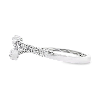 14k White Gold 2.40ctw Natural Round and baguette Diamonds Bangle Bracelet