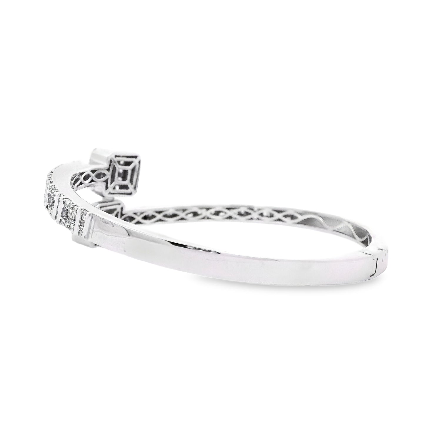 14k White Gold 2.40ctw Natural Round and baguette Diamonds Bangle Bracelet