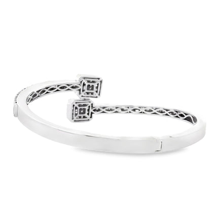 14k White Gold 2.40ctw Natural Round and baguette Diamonds Bangle Bracelet