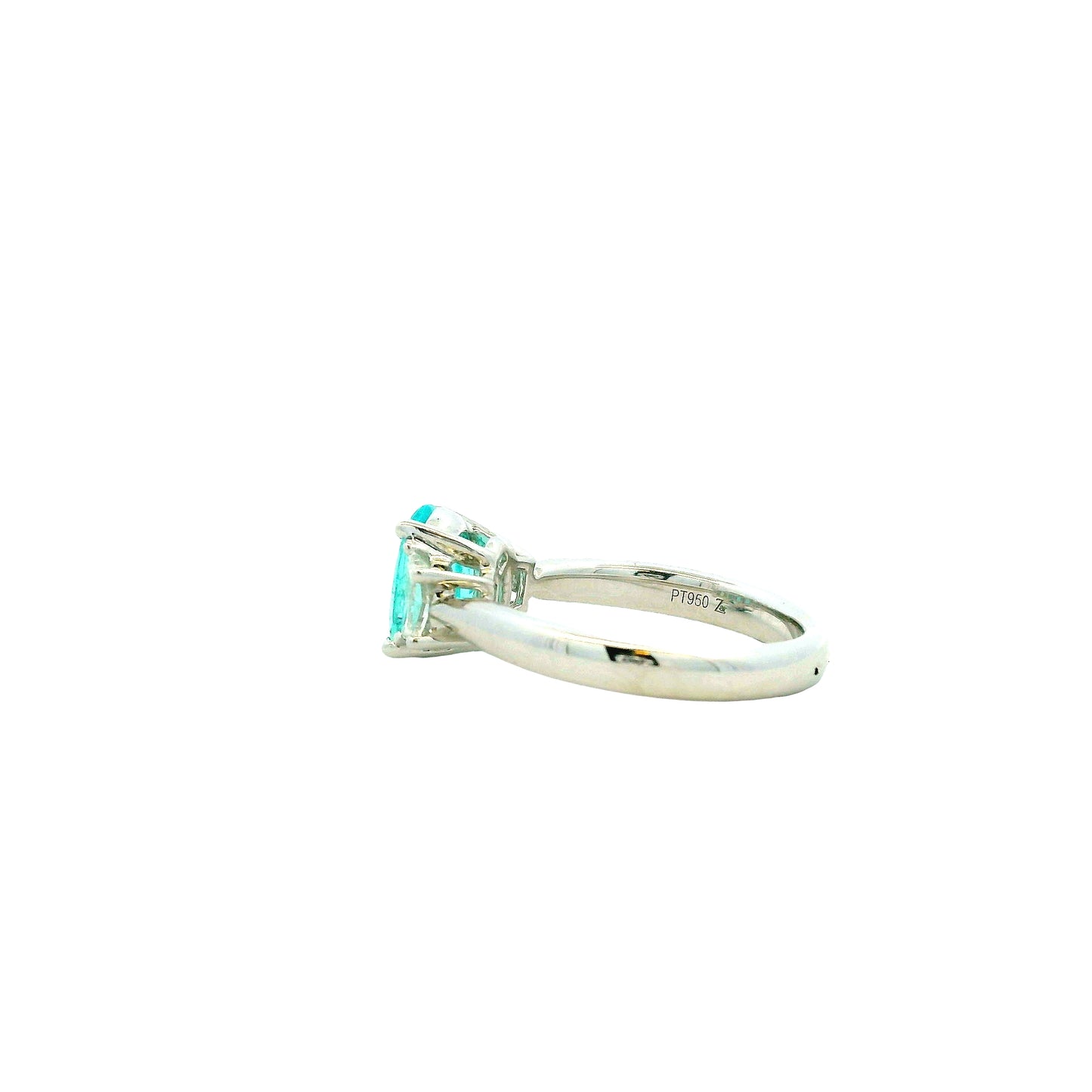 Platinum 1.66ct Oval Paraiba Tourmaline and 0.64ctw Diamond Three-Stone Ring