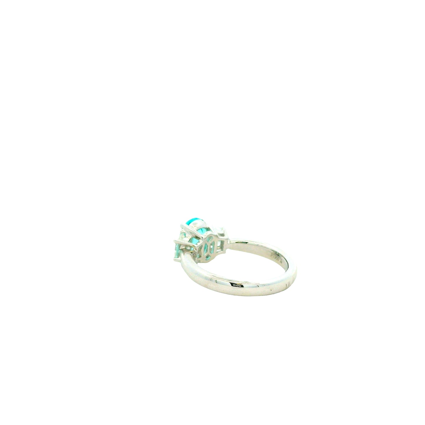 Platinum 1.66ct Oval Paraiba Tourmaline and 0.64ctw Diamond Three-Stone Ring
