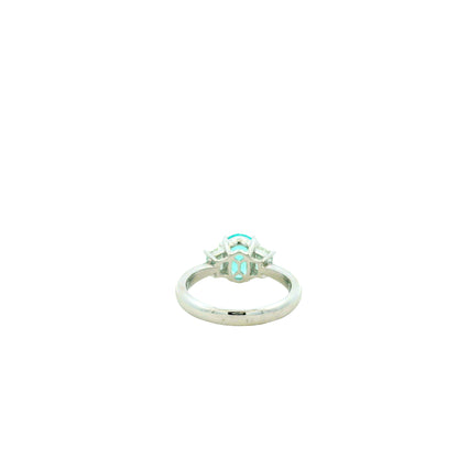 Platinum 1.66ct Oval Paraiba Tourmaline and 0.64ctw Diamond Three-Stone Ring