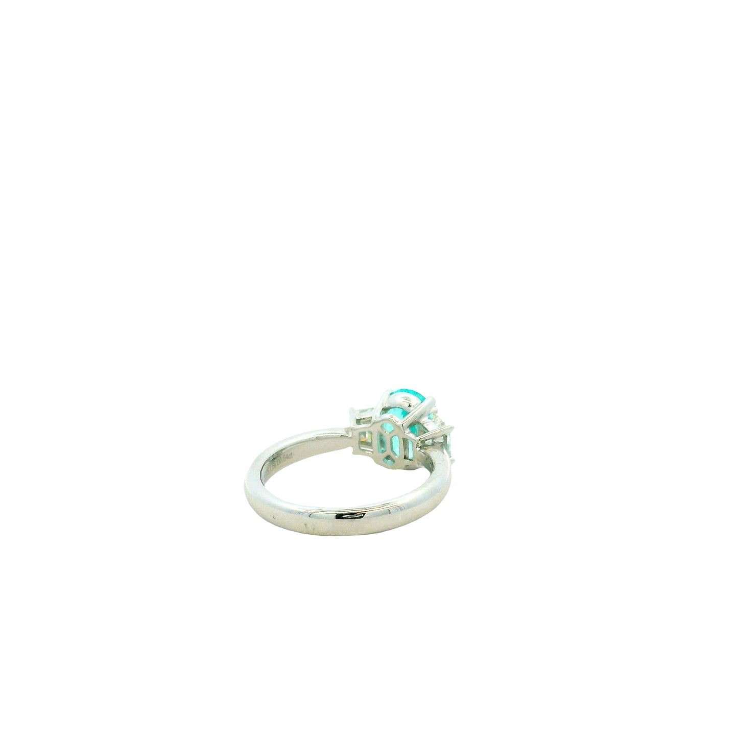 Platinum 1.66ct Oval Paraiba Tourmaline and 0.64ctw Diamond Three-Stone Ring