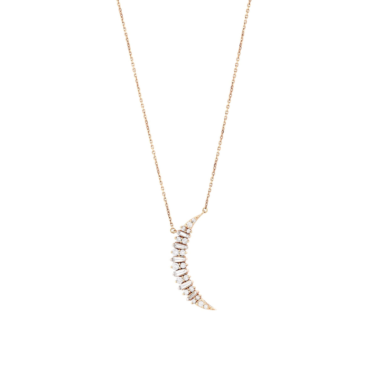 Bee Goddess Crescent Gold Baguette Diamond Necklace