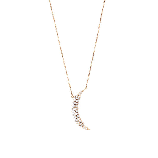Bee Goddess Crescent Gold Baguette Diamond Necklace
