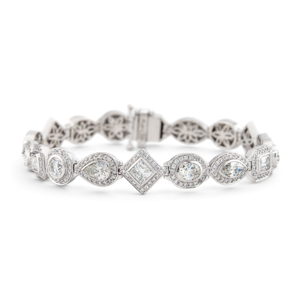 Platinum 9.26ctw Mixed Shape Diamond Halo Bracelet — front view