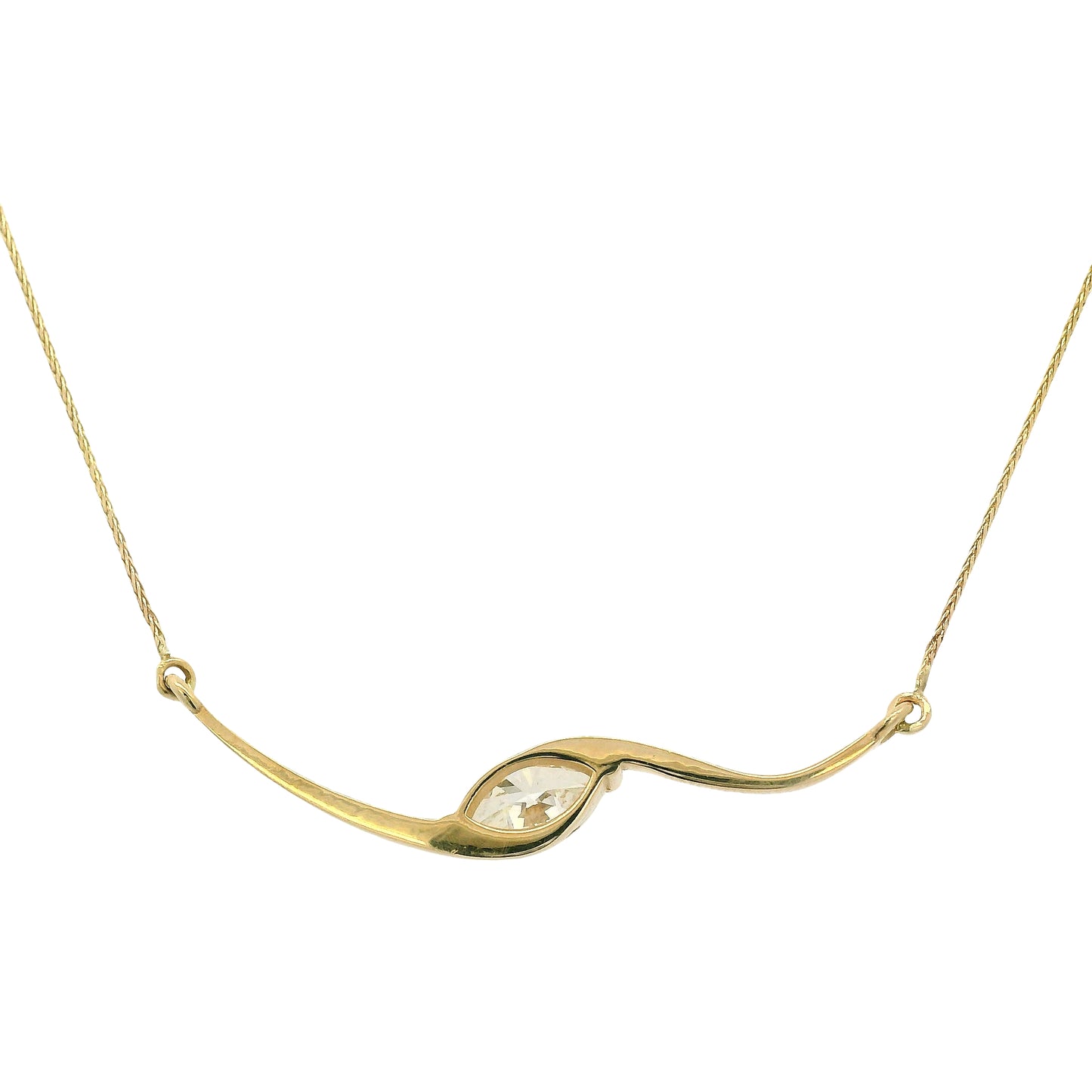 14k Yellow Gold GIA Certified 1ct Natural Marquise Cut Diamond Wave Necklace 