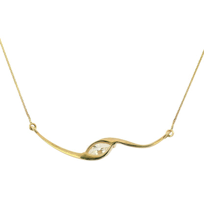 14k Yellow Gold GIA Certified 1ct Natural Marquise Cut Diamond Wave Necklace 