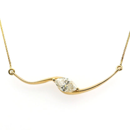 14k Yellow Gold GIA Certified 1ct Natural Marquise Cut Diamond Wave Necklace 