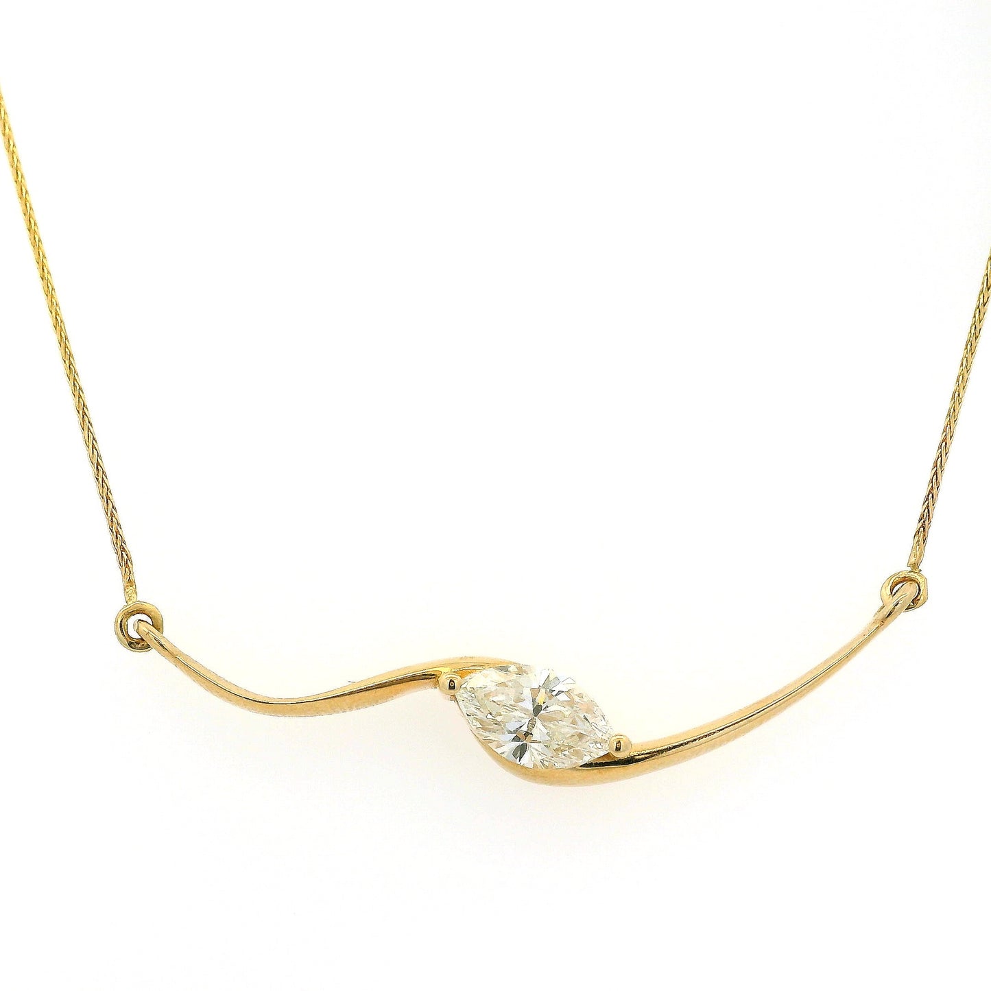 14k Yellow Gold GIA Certified 1ct Natural Marquise Cut Diamond Wave Necklace 