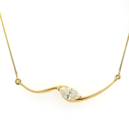 14k Yellow Gold GIA Certified 1ct Natural Marquise Cut Diamond Wave Necklace 