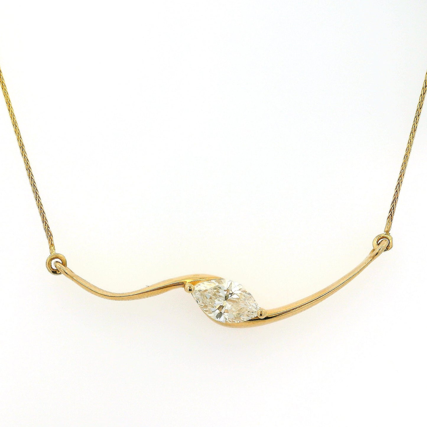 14k Yellow Gold GIA Certified 1ct Natural Marquise Cut Diamond Wave Necklace 