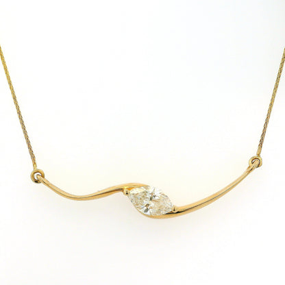 14k Yellow Gold GIA Certified 1ct Natural Marquise Cut Diamond Wave Necklace 