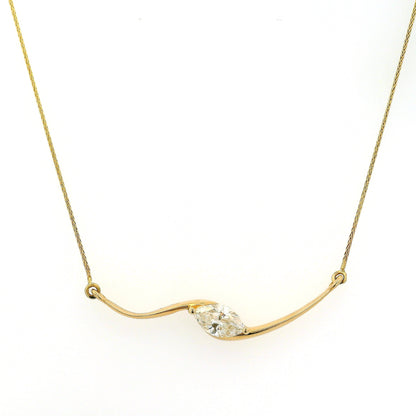 14k Yellow Gold GIA Certified 1ct Natural Marquise Cut Diamond Wave Necklace 