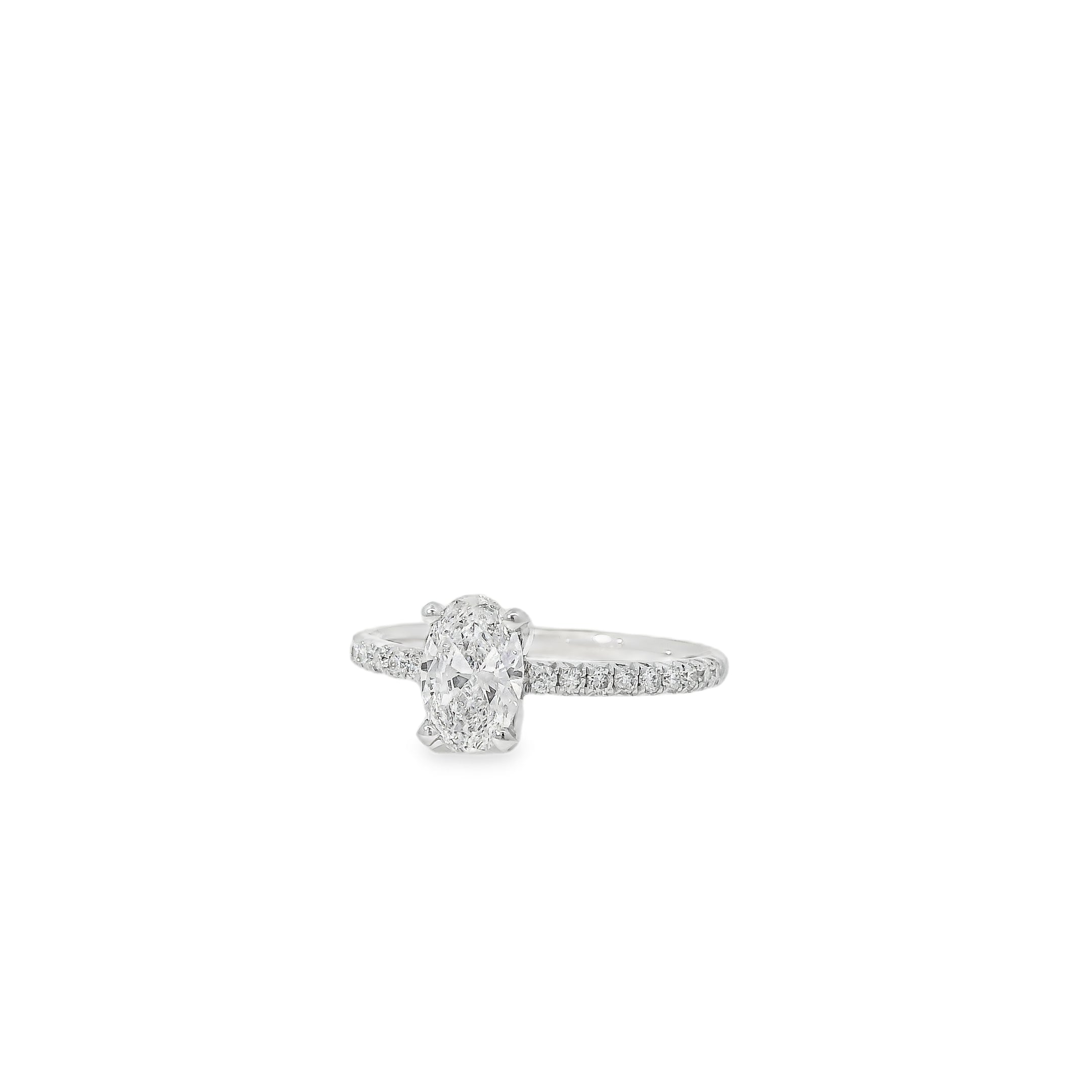 18k White Gold GIA Certified 0.74ct Oval Cut Diamond Engagement Ring