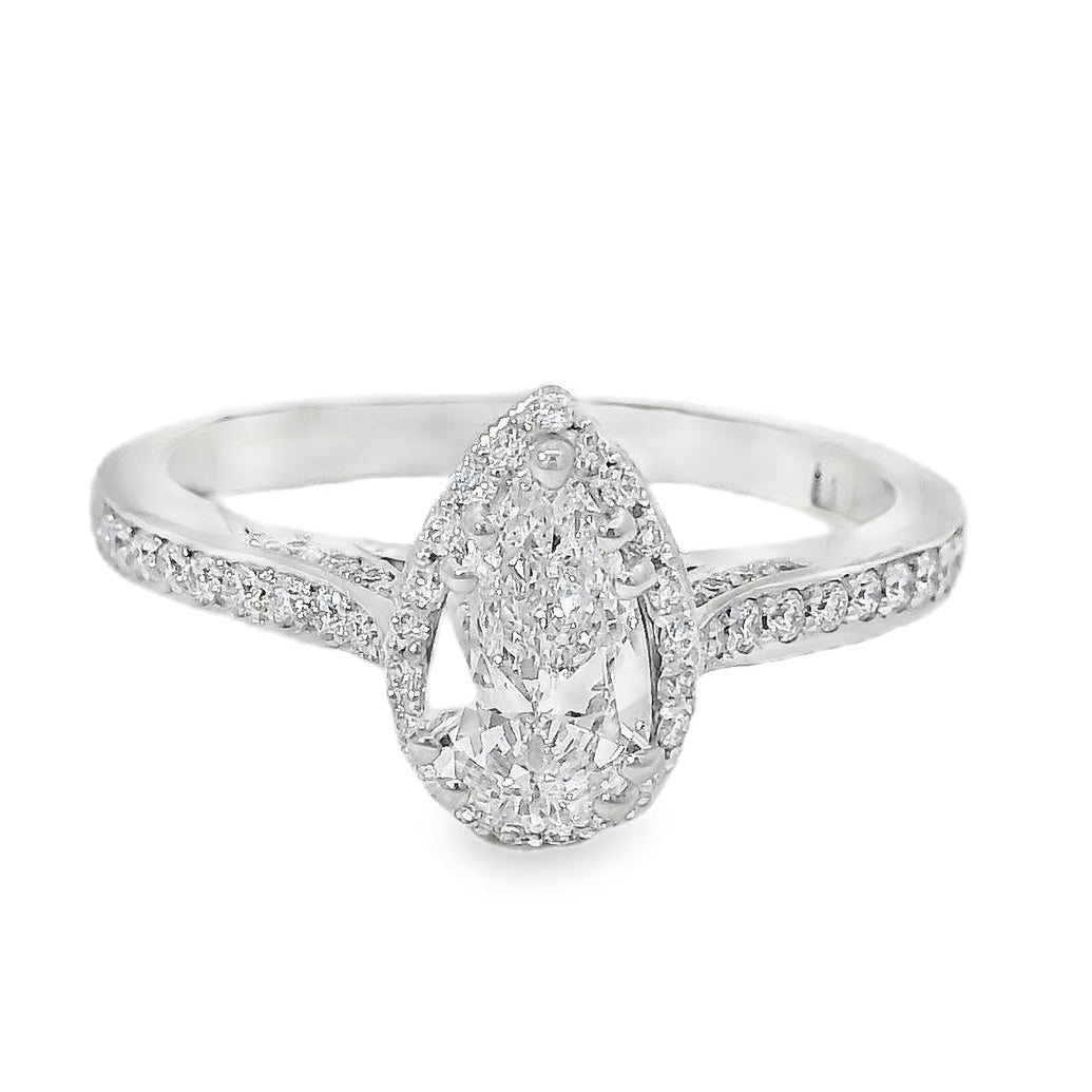 18k White Gold GIA Certified 0.55ct Pear Cut Diamond Engagement Ring
