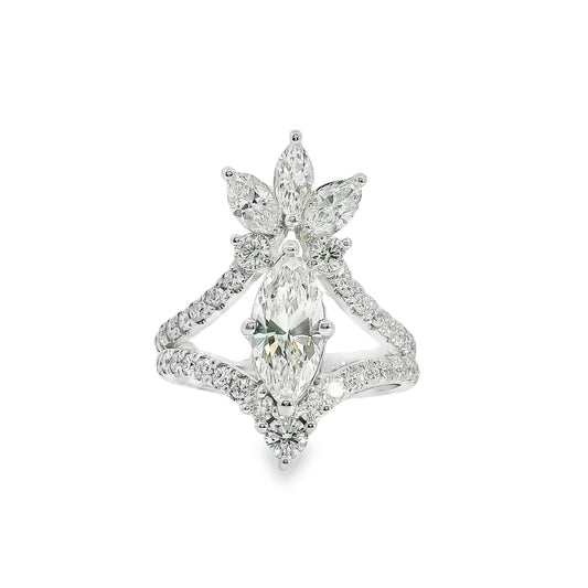 14k White Gold GIA Certified 1.11ct Marquise Cut Diamond Engagement Ring Set