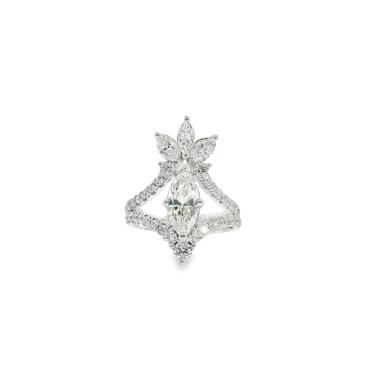 14k White Gold GIA Certified 1.11ct Marquise Cut Diamond Engagement Ring Set