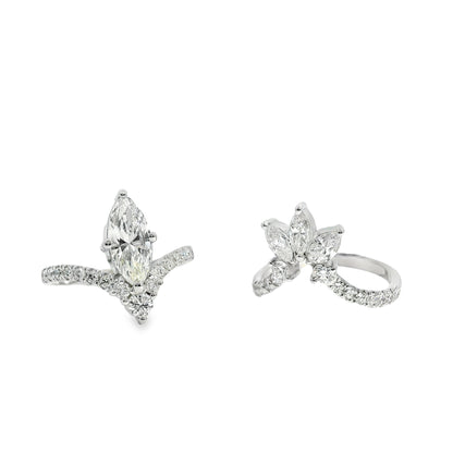 14k White Gold GIA Certified 1.11ct Marquise Cut Diamond Engagement Ring Set