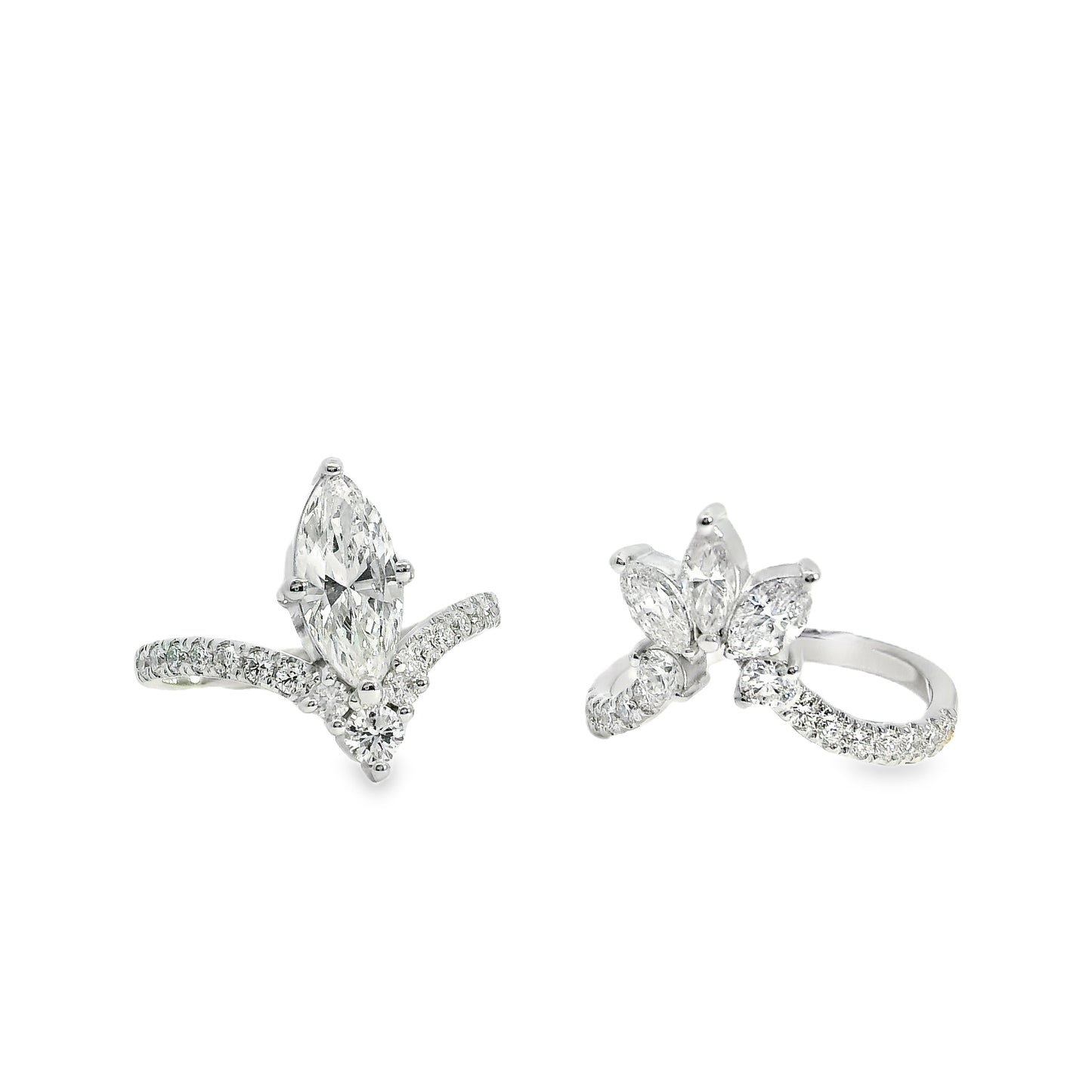 14k White Gold GIA Certified 1.11ct Marquise Cut Diamond Engagement Ring Set