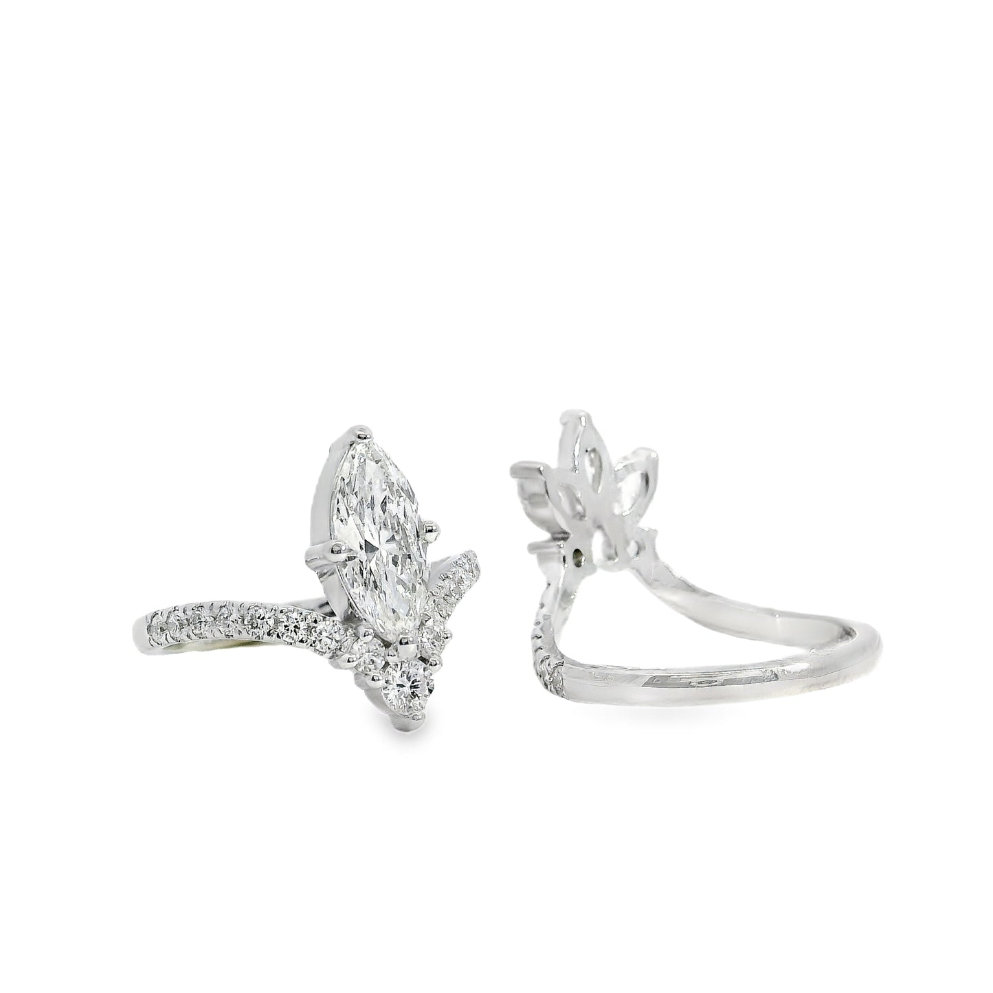 14k White Gold GIA Certified 1.11ct Marquise Cut Diamond Engagement Ring Set