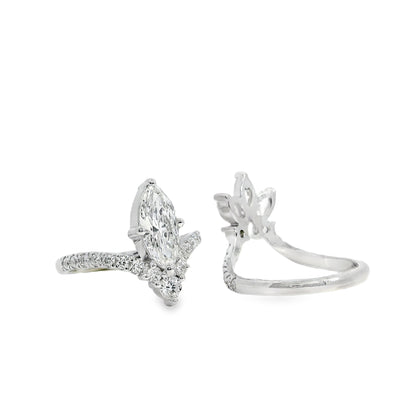 14k White Gold GIA Certified 1.11ct Marquise Cut Diamond Engagement Ring Set