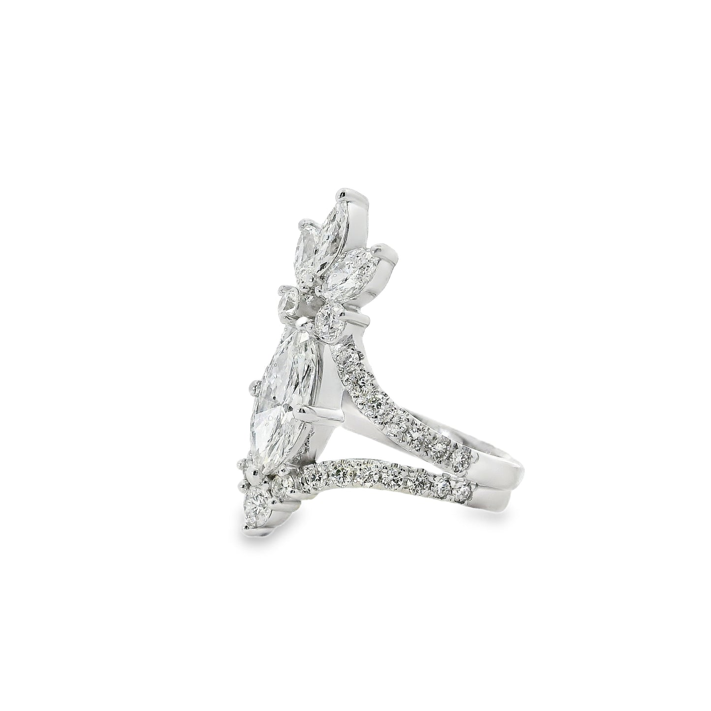 14k White Gold GIA Certified 1.11ct Marquise Cut Diamond Engagement Ring Set