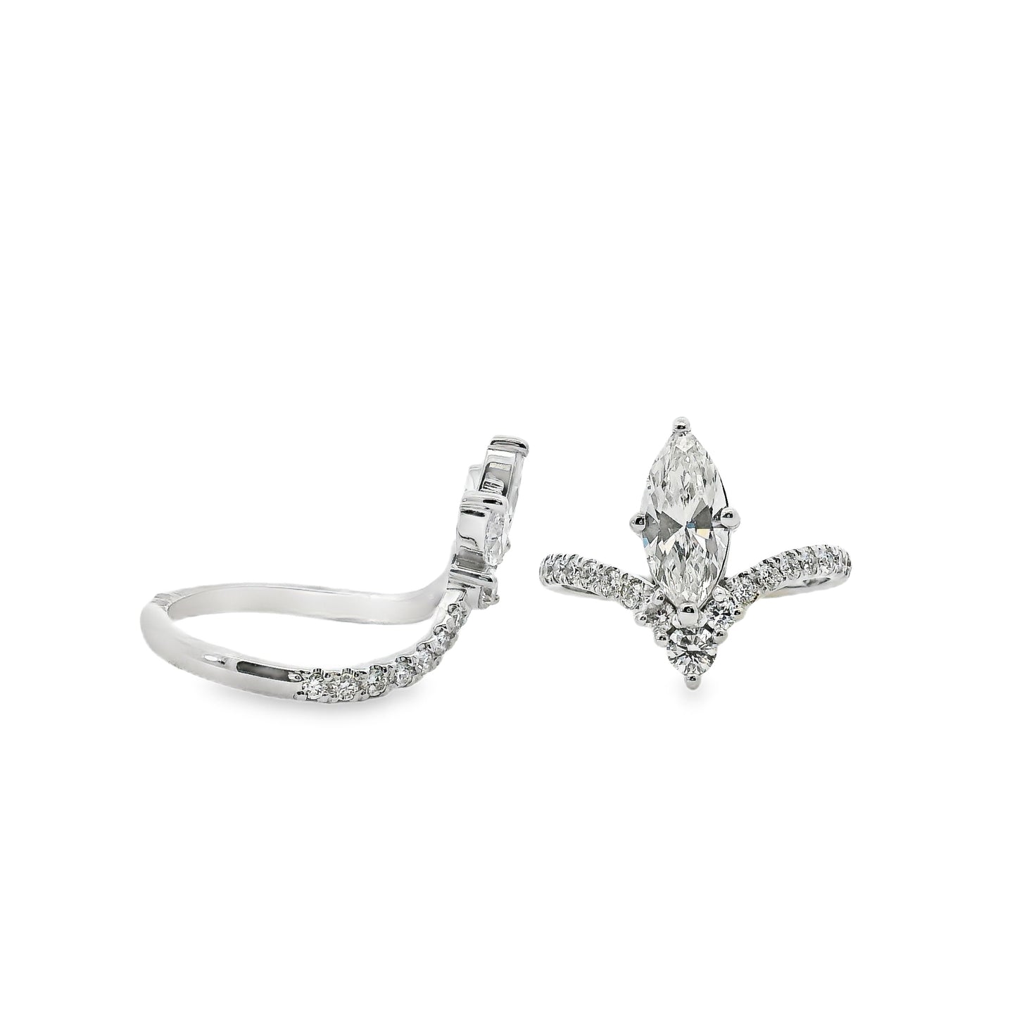 14k White Gold GIA Certified 1.11ct Marquise Cut Diamond Engagement Ring Set