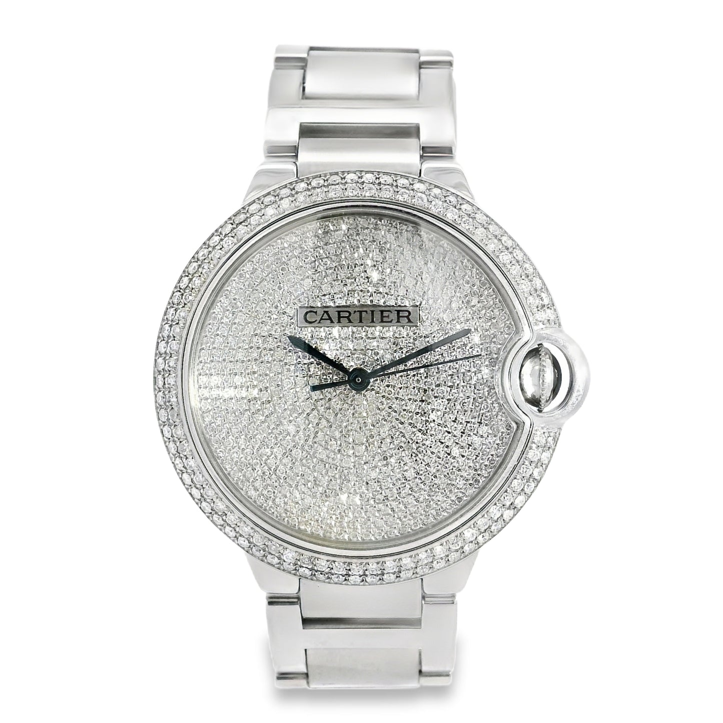 Cartier 3001 Ballon Bleu 42mm Silver Roman Dial with Aftermarket Diamond Watch