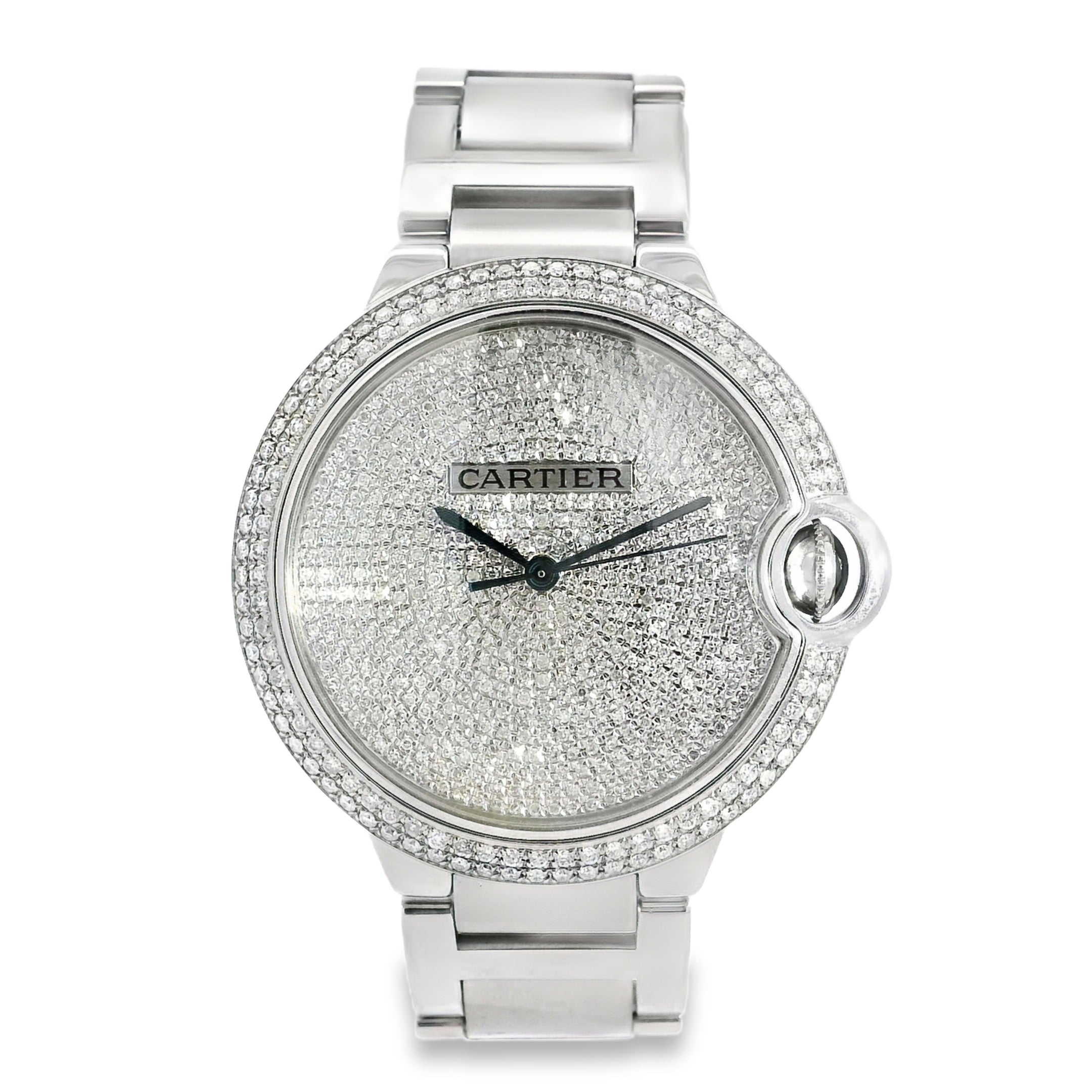 Cartier 3001 Ballon Bleu 42mm Silver Roman Dial with Aftermarket Diamond Watch
