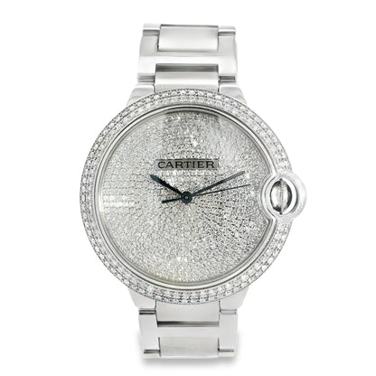 Cartier 3001 Ballon Bleu 42mm Silver Roman Dial with Aftermarket Diamond Watch