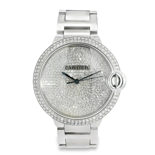 Cartier 3001 Ballon Bleu 42mm Diamond Dial with Aftermarket Diamond Bezel Watch