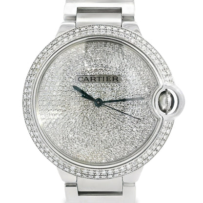Cartier 3001 Ballon Bleu 42mm Silver Roman Dial with Aftermarket Diamond Watch