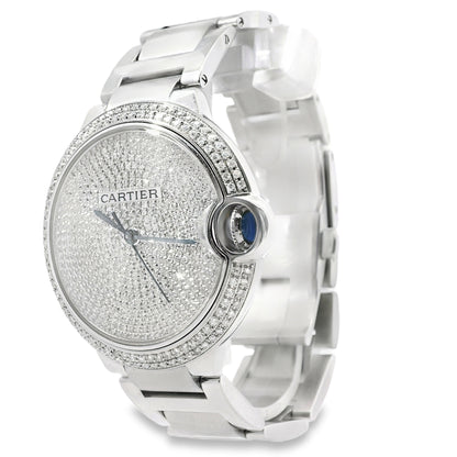 Cartier 3001 Ballon Bleu 42mm Silver Roman Dial with Aftermarket Diamond Watch