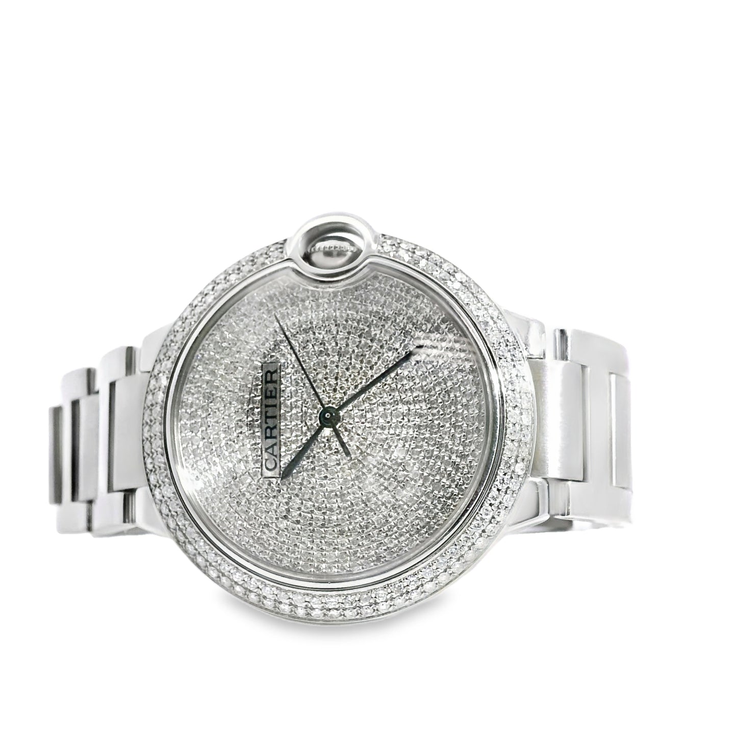 Cartier 3001 Ballon Bleu 42mm Silver Roman Dial with Aftermarket Diamond Watch