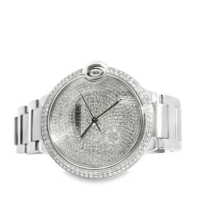 Cartier 3001 Ballon Bleu 42mm Silver Roman Dial with Aftermarket Diamond Watch