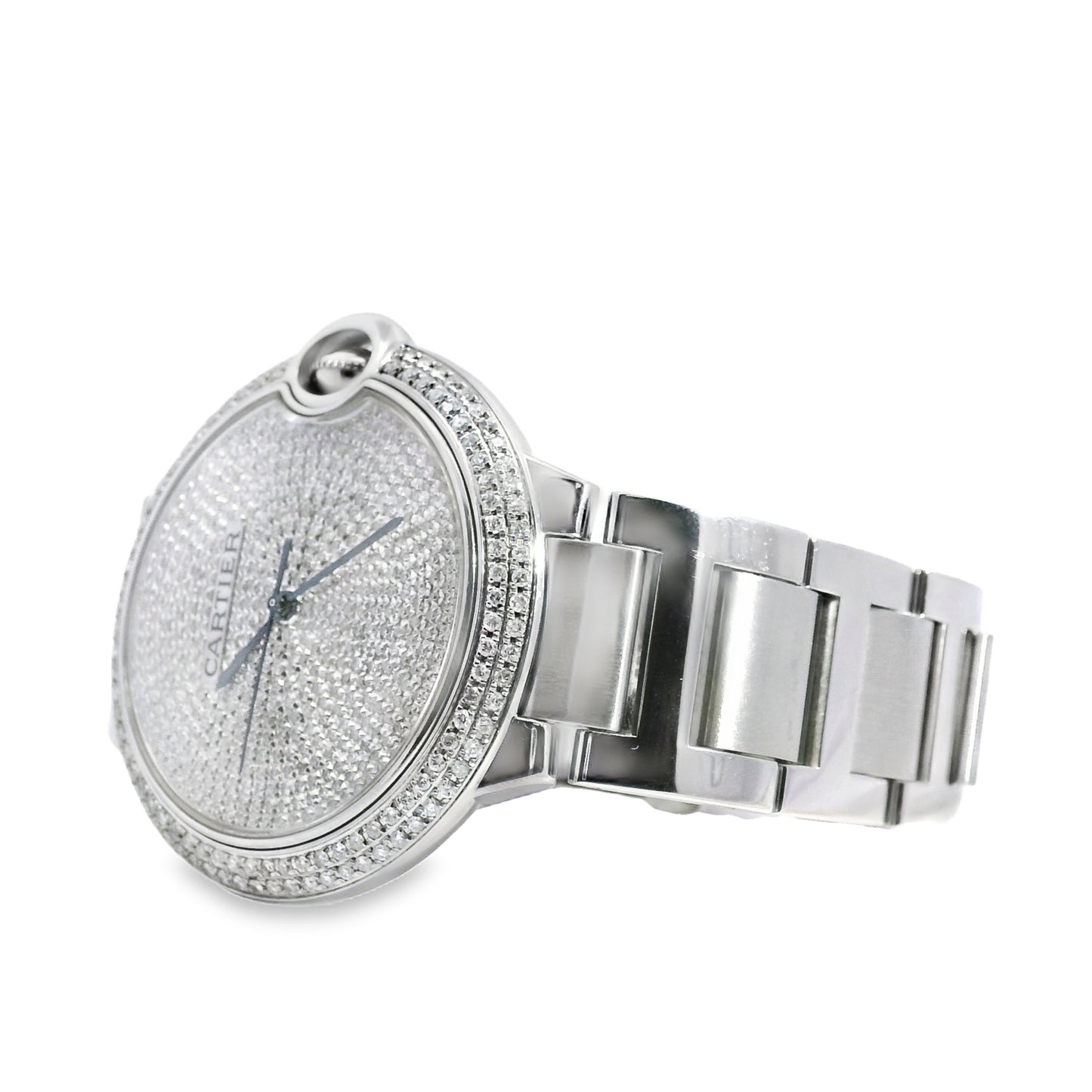 Cartier 3001 Ballon Bleu 42mm Silver Roman Dial with Aftermarket Diamond Watch