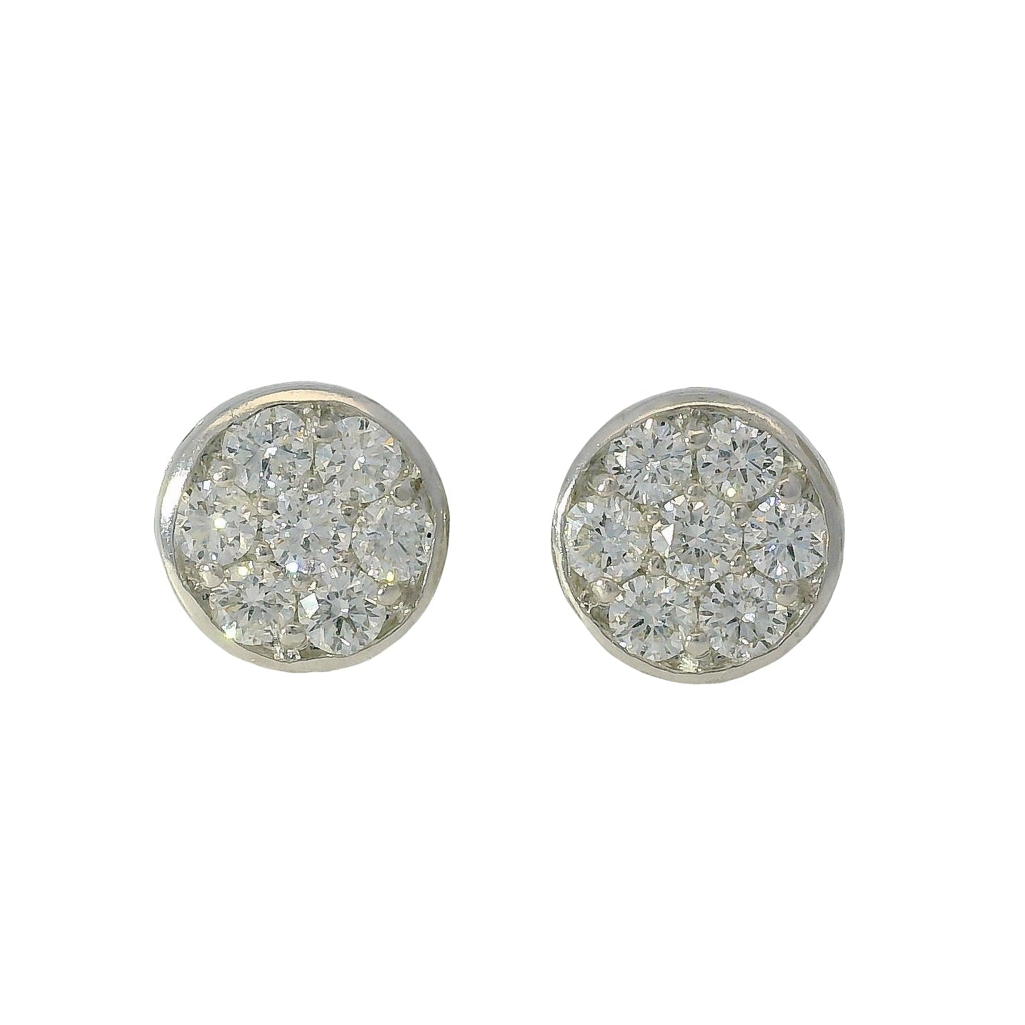 14k White Gold Round Pave Stud Earrings Set with Approx. 2.38ct Round Brilliant Diamonds