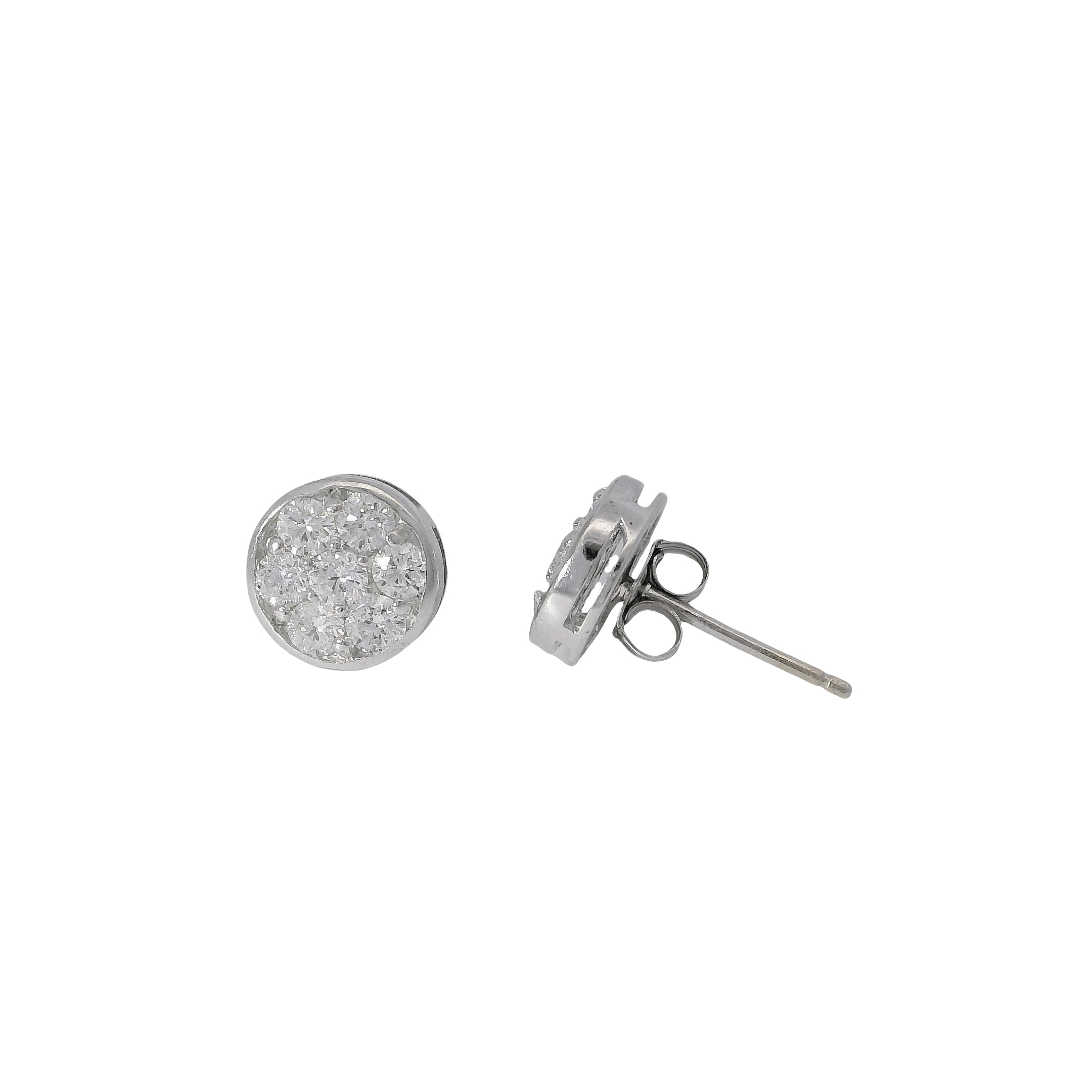 14k White Gold Round Pave Stud Earrings Set with Approx. 2.38ct Round Brilliant Diamonds