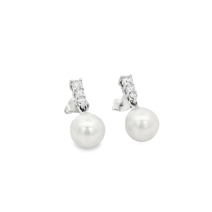 Mikimoto 18k White Gold Natural White South Sea Cultured Pearl and Diamond Earrings