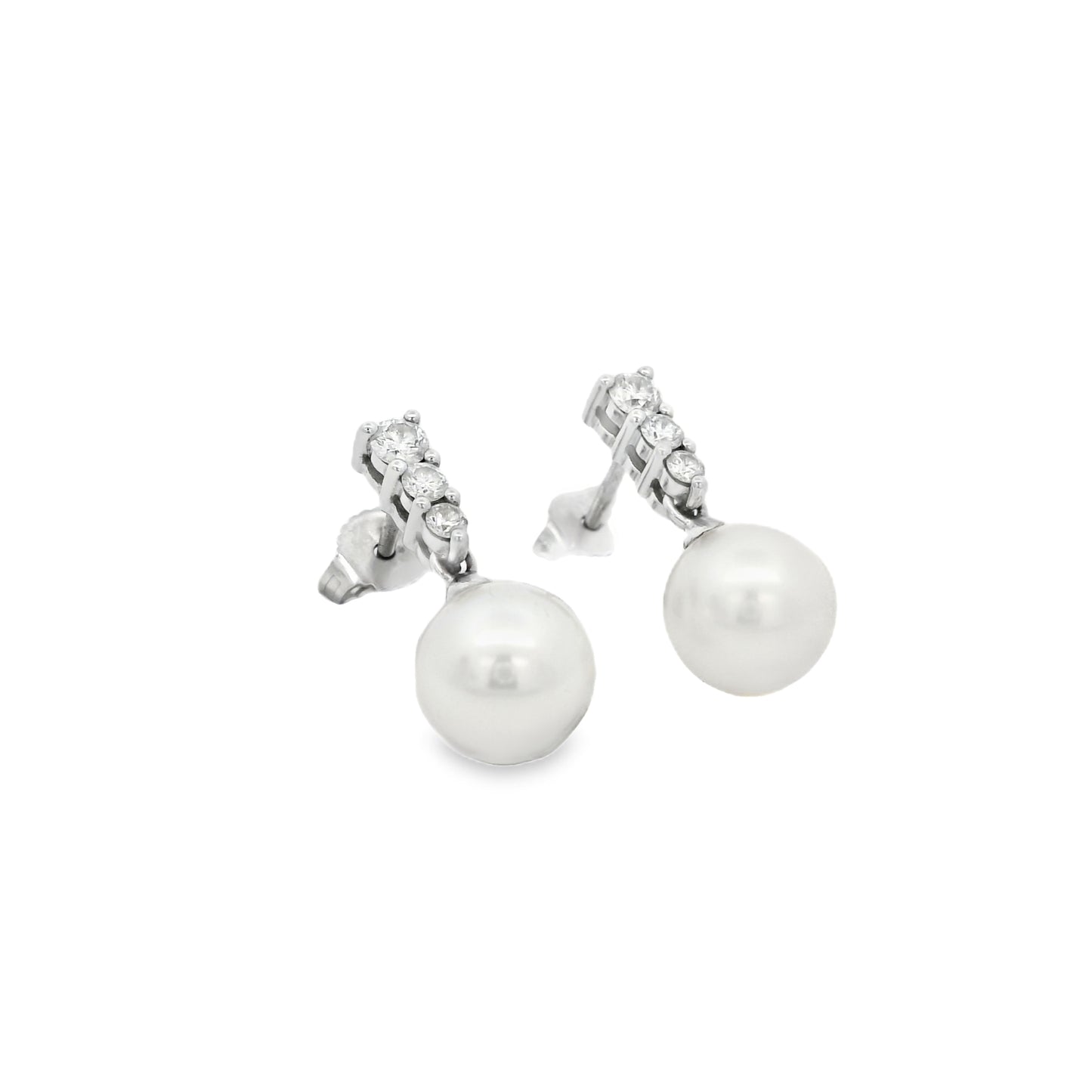 Mikimoto 18k White Gold Natural White South Sea Cultured Pearl and Diamond Earrings