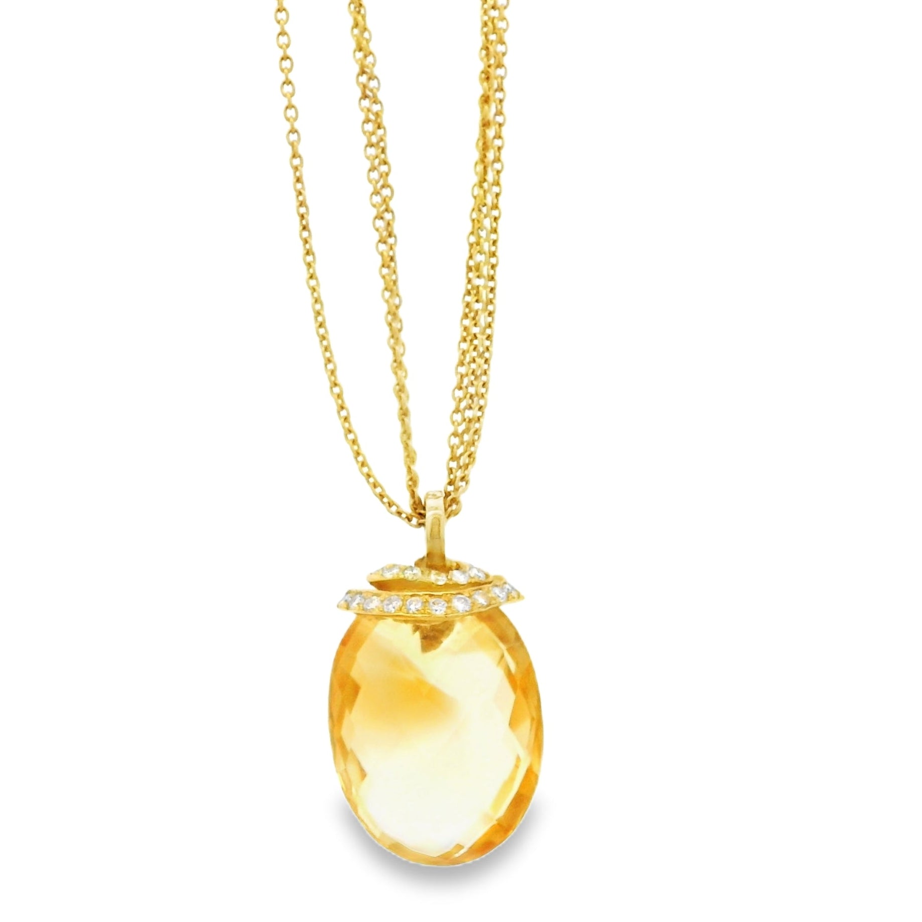 18k Yellow Gold Necklace with Citrine Oval Pendant