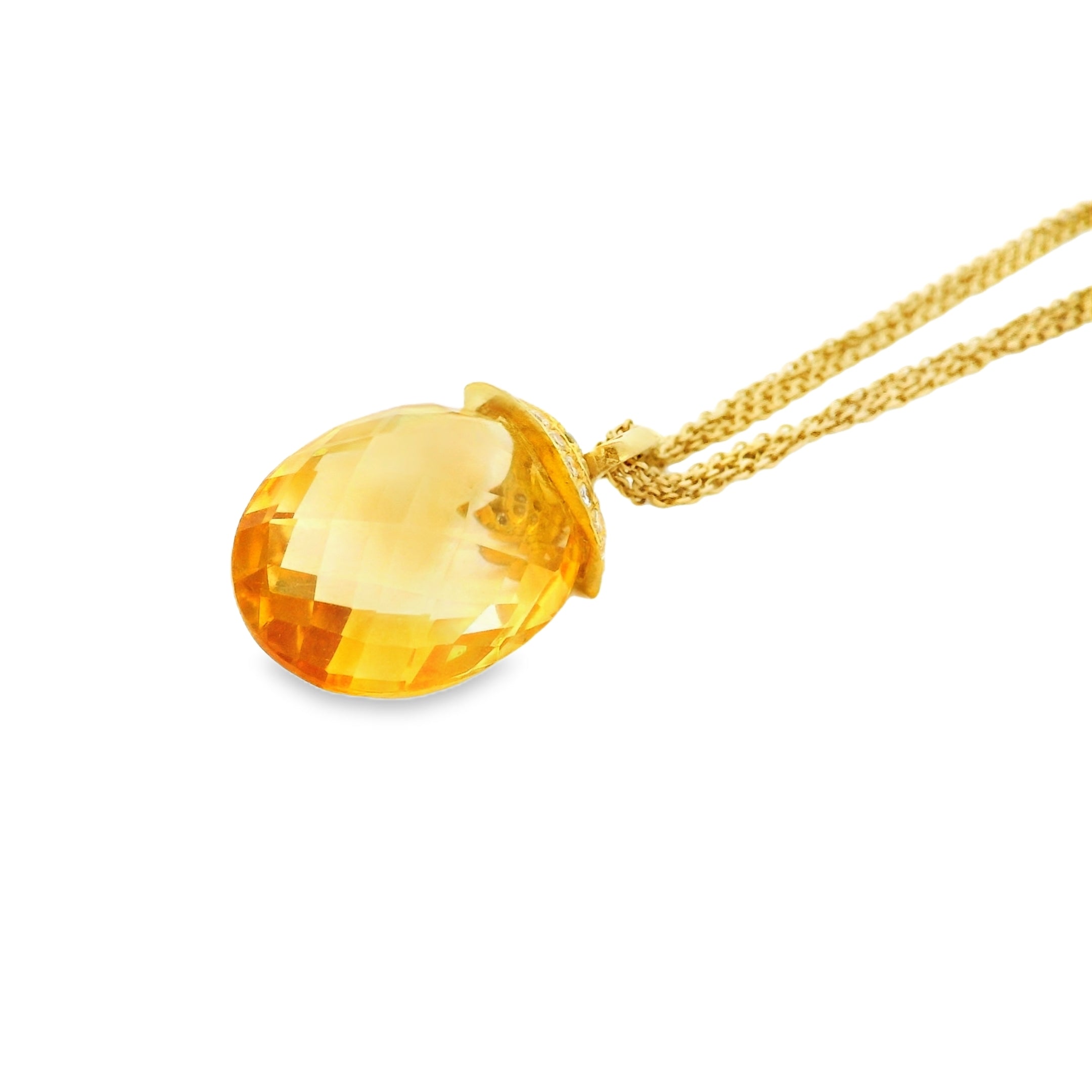 18k Yellow Gold Necklace with Citrine Oval Pendant