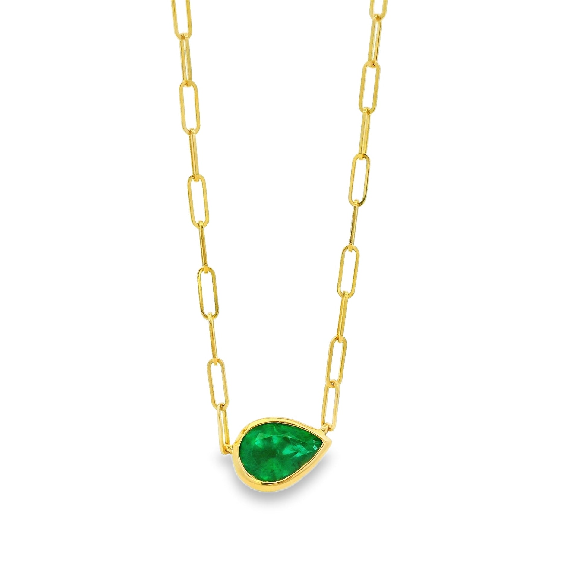 14k Yellow Gold 0.56ctw Emerald in a Paper Clip Chain Necklace