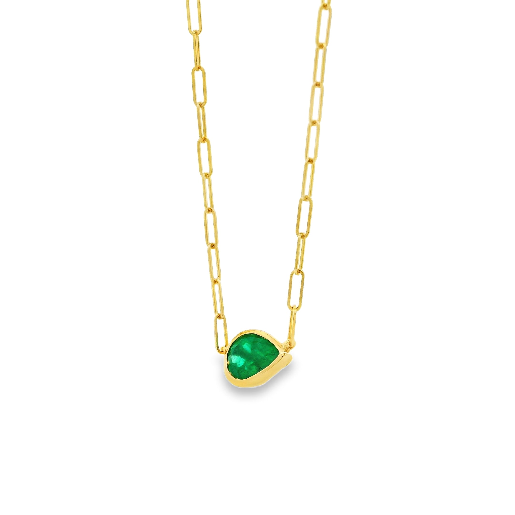 14k Yellow Gold 0.56ctw Emerald in a Paper Clip Chain Necklace